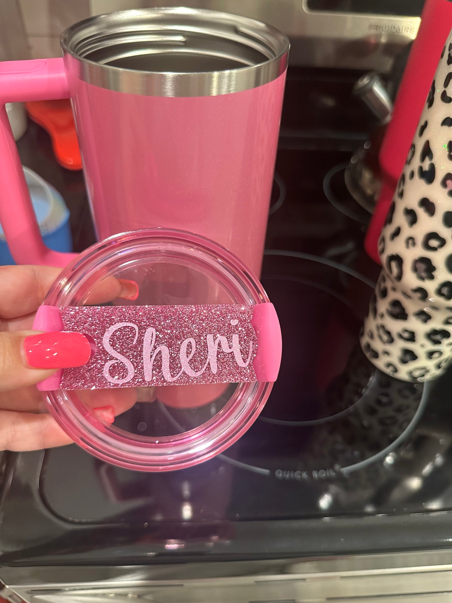 40 oz Pink Glitter name tag