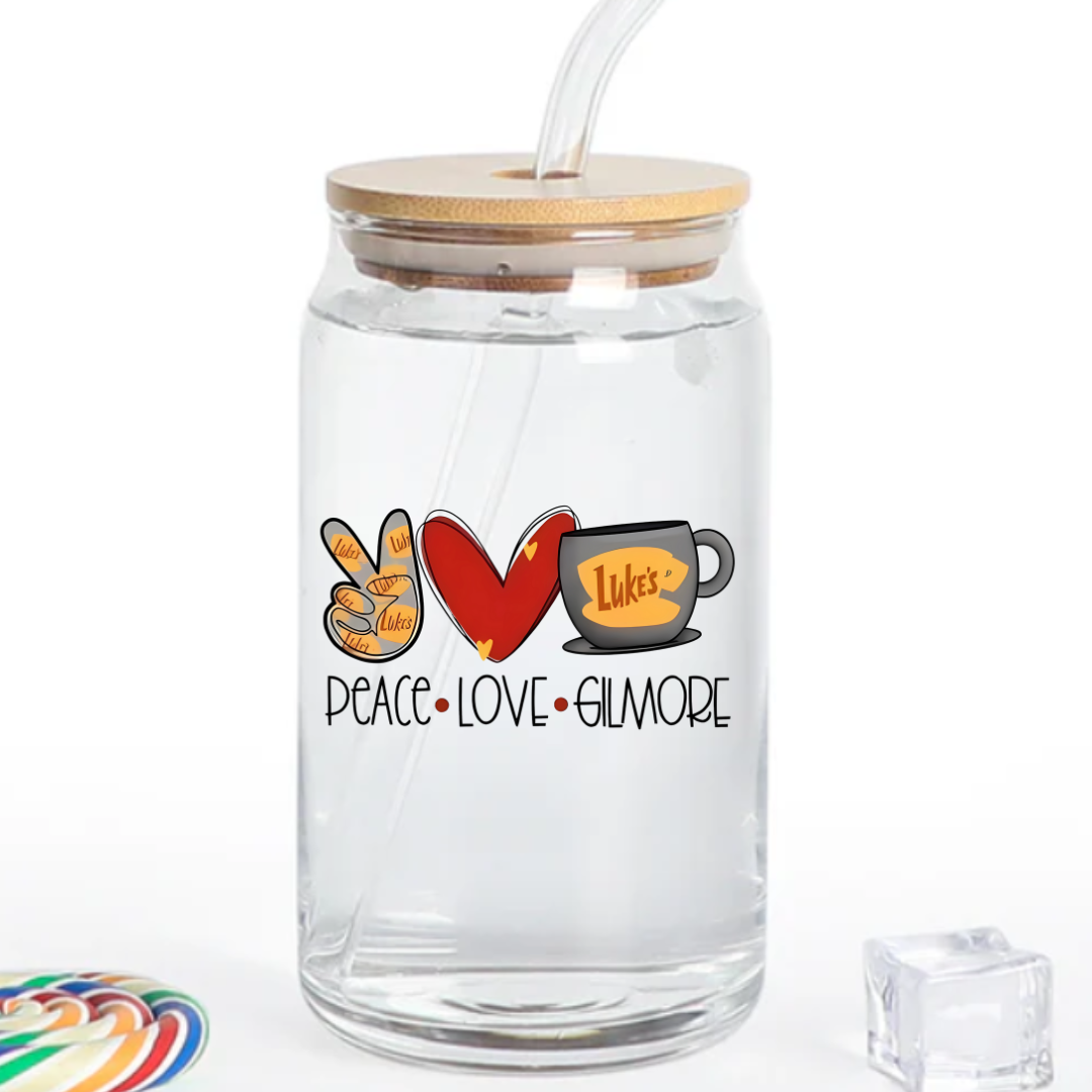 PEACE LOVE GILMORE 16 OZ GLASS