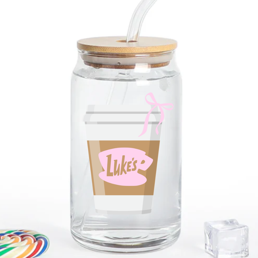 LUKES PINK BOW 16 OZ GLASS