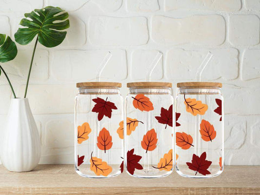 FALL LEAVES 16 OZ GLASS