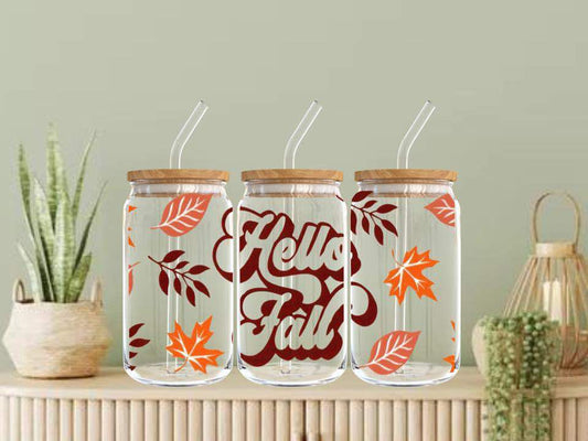 HELLO FALL 16 OZ GLASS