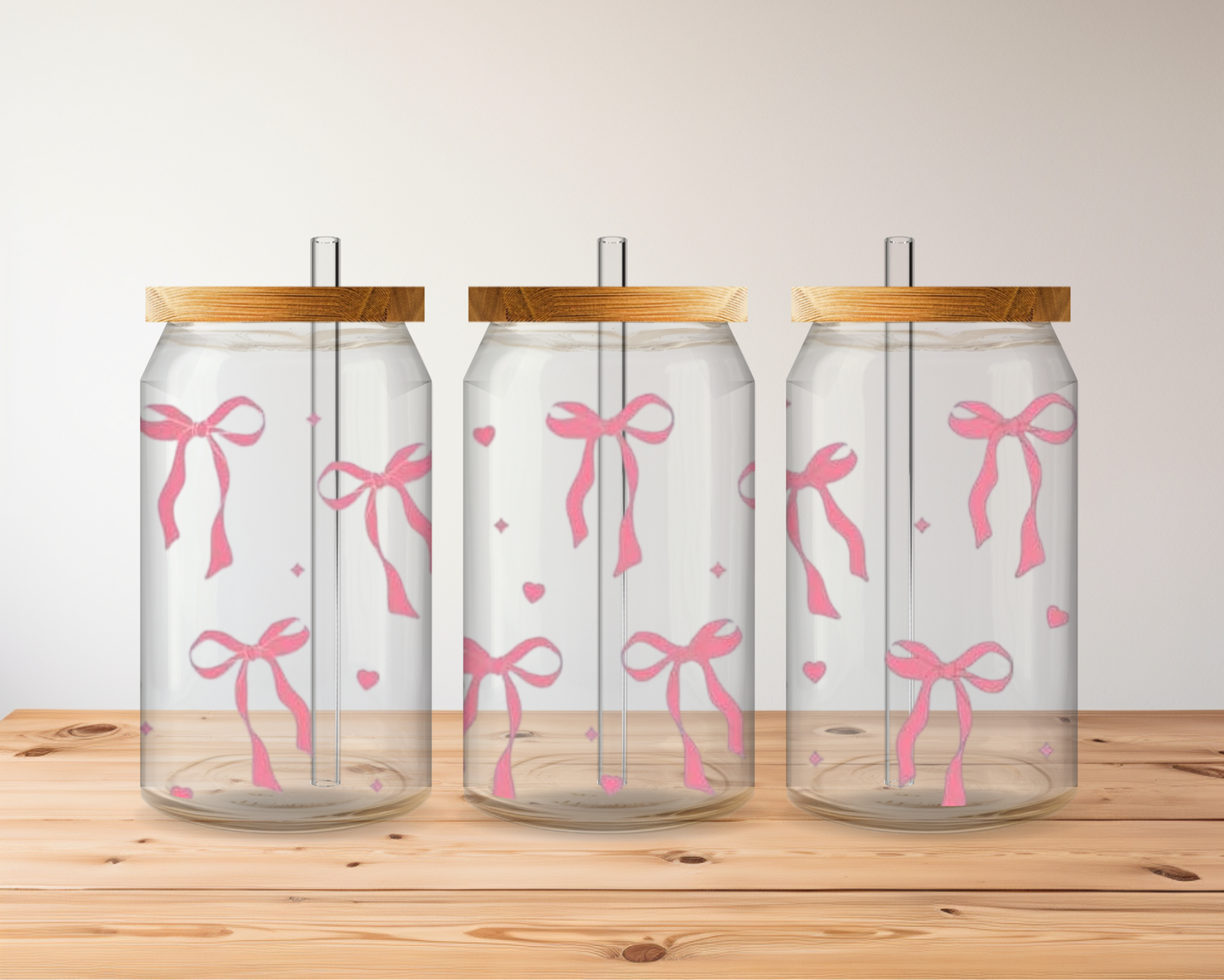 PINK BOWS 16 OZ GLASS