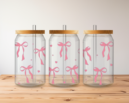 PINK BOWS 16 OZ GLASS