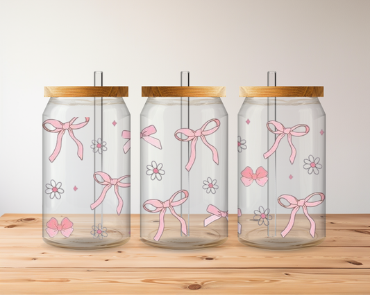 PINK FLOWER 16 OZ GLASS