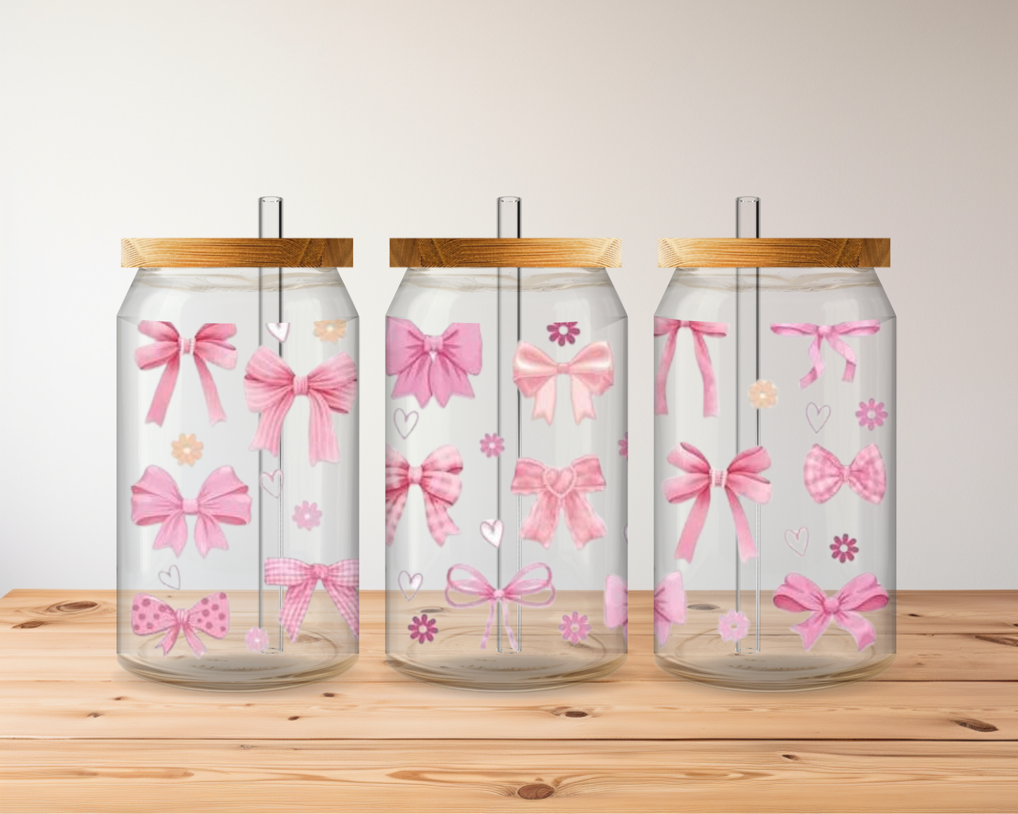 PINK BOWS 16 OZ GLASS